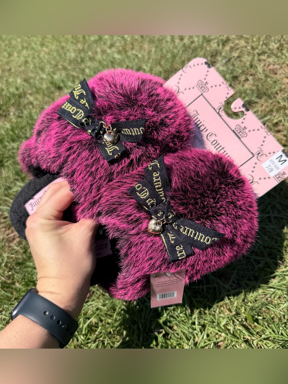 Juicy Couture women Fuchsia pink Faux Fur slippers